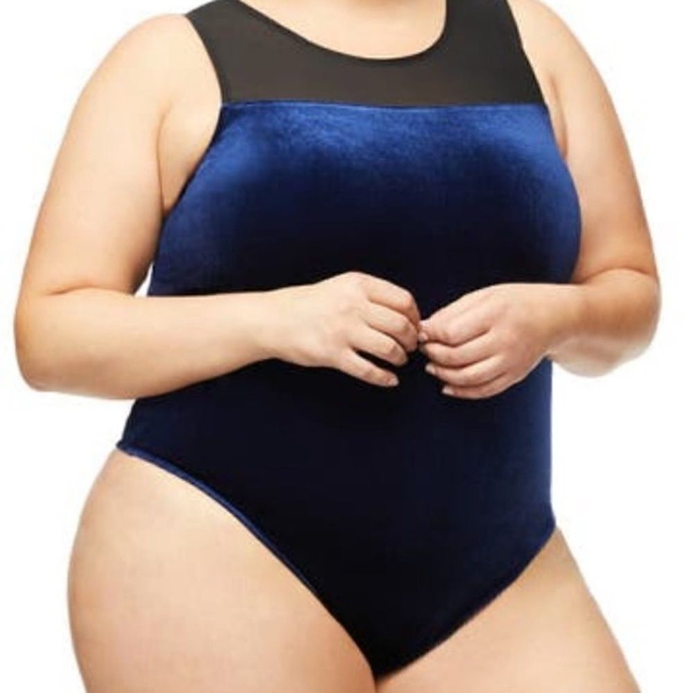 Good American The Mixed Velvet Bodysuit Sapphire Blue Size 2X
